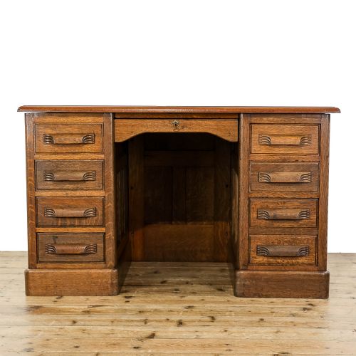 Antique Early 20th Century Oak Pedestal Desk