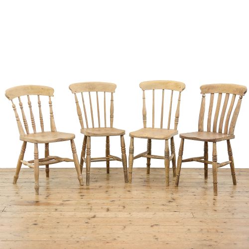 Harlequin Set of Four Antique Pine Kitchen Chairs