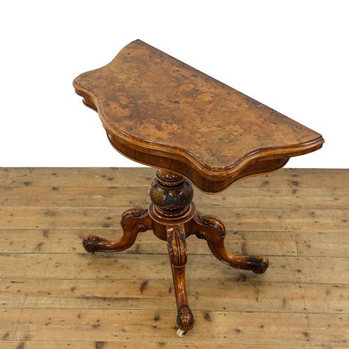 Antique Victorian Figured Burr Walnut Serpentine Card Table
