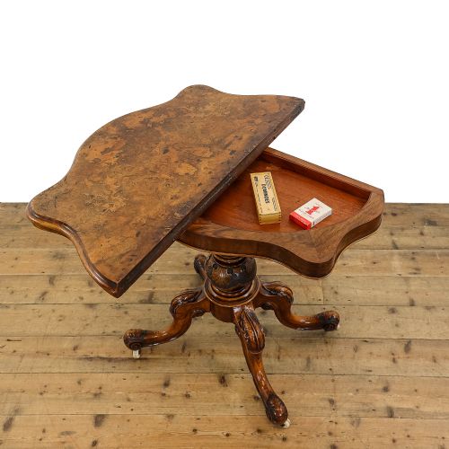 fig 1. Antique Victorian Figured Burr Walnut Serpentine Card Table