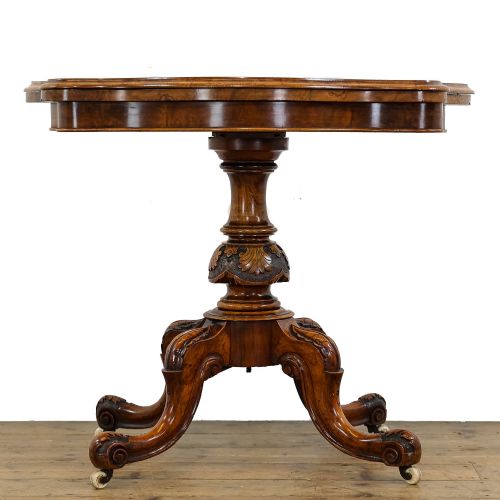 fig 2. Antique Victorian Figured Burr Walnut Serpentine Card Table