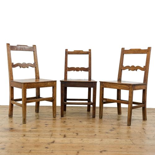 Set of Three Antique Elm Farmhouse Chairs
