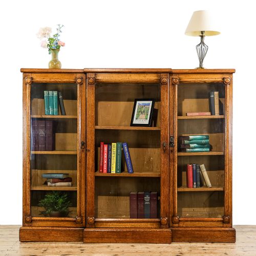 fig 2. Antique Late Victorian Oak Breakfront Glazed Bookcase