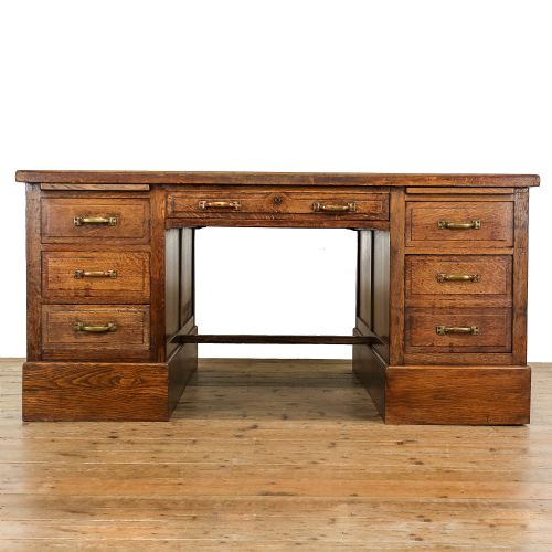 Large Antique Oak Twin Pedestal Partners Desk
