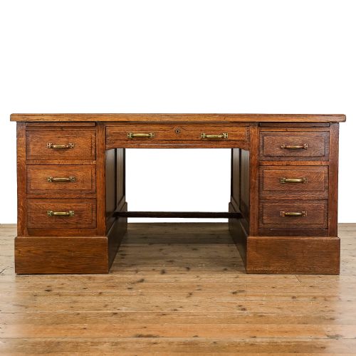 fig 2. Large Antique Oak Twin Pedestal Partners Desk
