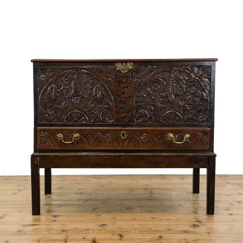 Antique 17th Century Carved Oak Chest 
