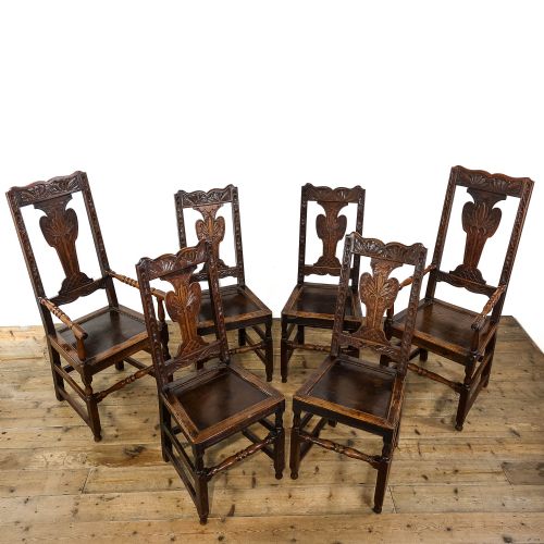 fig 1. Set of Six 19th Century Carved Oak Dining Chairs