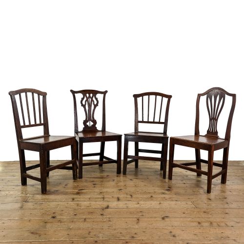 Antique Harlequin Set of Four Oak Chairs