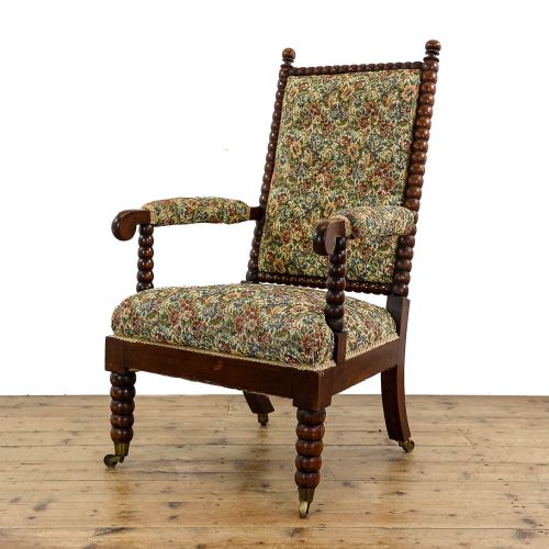 Antique 19th Century Upholstered Bobbin Armchair