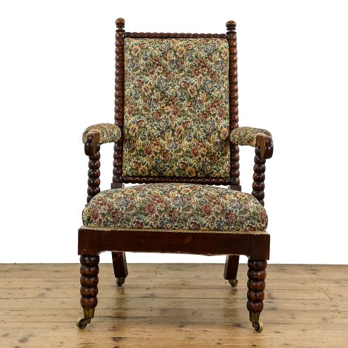 fig 1. Antique 19th Century Upholstered Bobbin Armchair