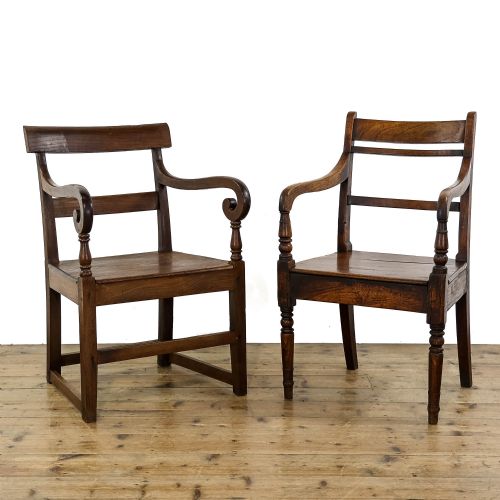 Two Antique Country Oak Armchairs