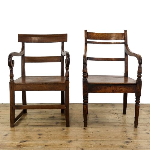 fig 1. Two Antique Country Oak Armchairs