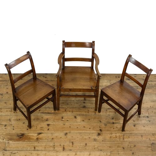 fig 1. Antique Set of Three Oak Country Chairs