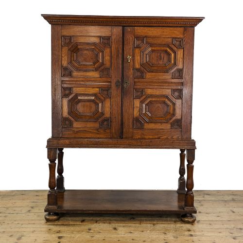 Antique Charles Ll Style Geometric Oak Cabinet