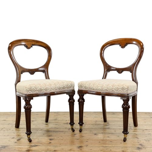 Pair of Antique Upholstered Mahogany Balloon Back Chairs