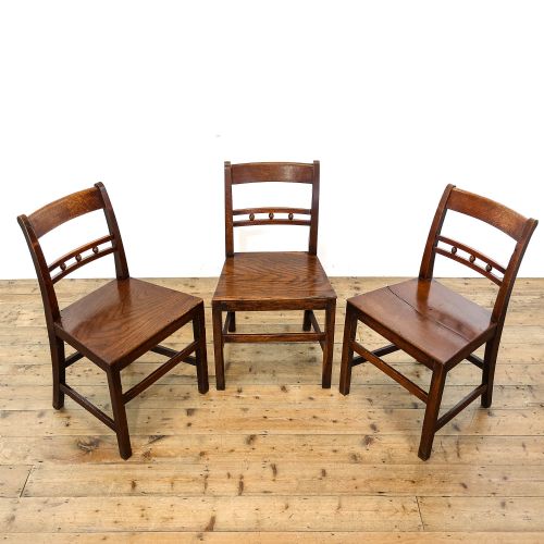fig 1. Set of Three Antique Oak Bobbin Back Kitchen Chairs