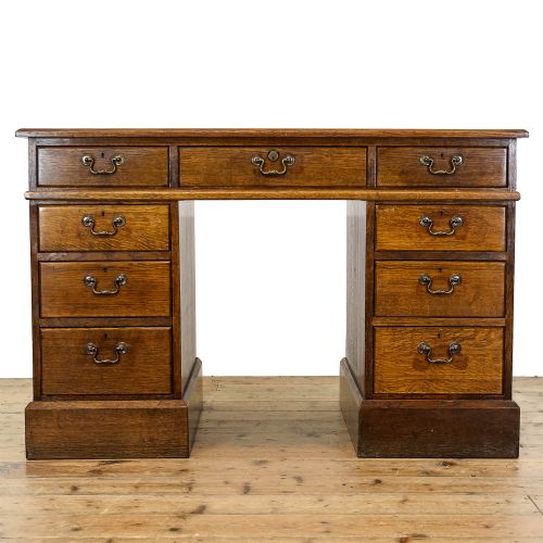 Antique Edwardian Oak Pedestal Desk
