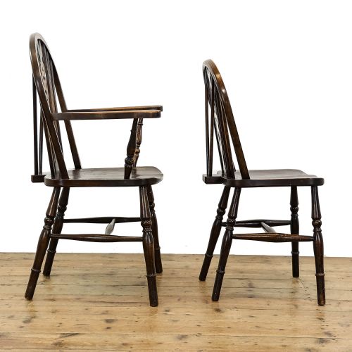 fig 3. Set of Six Antique Elm Wheelback Kitchen Chairs