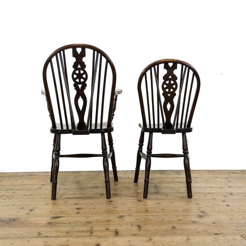 fig 4. Set of Six Antique Elm Wheelback Kitchen Chairs