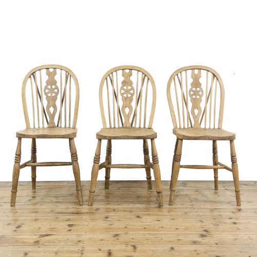 fig 2. Three Antique Pine Wheelback Kitchen Chairs