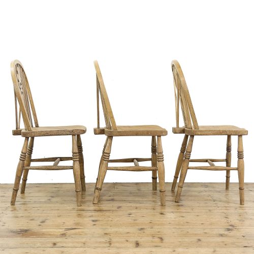 fig 3. Three Antique Pine Wheelback Kitchen Chairs