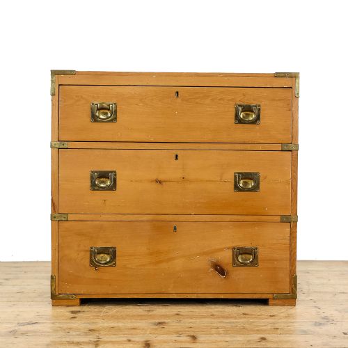 Small Antique Campaign Pine Chest of Drawers
