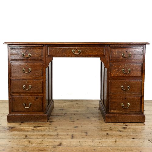 fig 1. Antique Edwardian Oak Pedestal Desk
