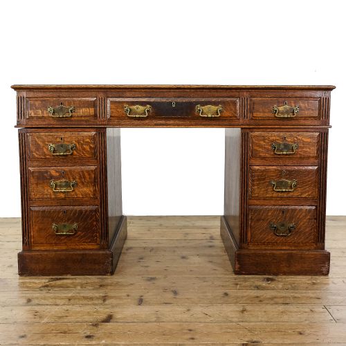 Antique Victorian Oak Pedestal Desk
