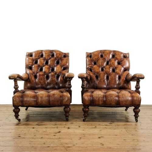 PAIR OF ANTIQUE 19TH CENTURY HOWARD STYLE LEATHER ARMCHAIRS - ADDITIONAL PHOTO 1