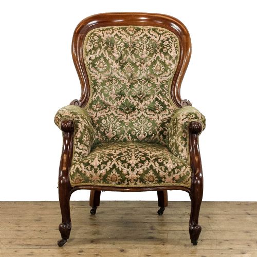 fig 1. Antique Victorian Mahogany Upholstered Armchair
