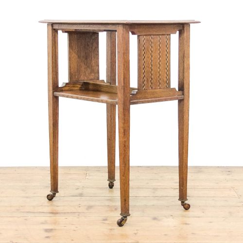 Antique Arts and Crafts Inlaid Oak Bookstand
