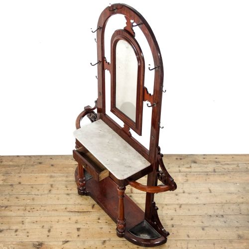 ANTIQUE VICTORIAN MAHOGANY HALL STAND WITH MARBLE SHELF - ADDITIONAL PHOTO 4