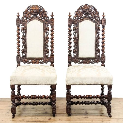 fig 1. Pair of Carved Oak Upholstered Chairs