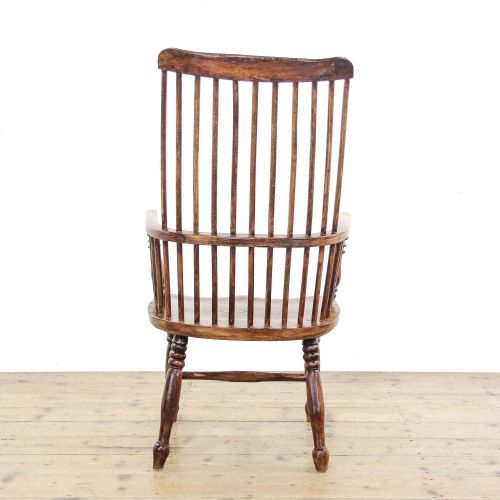 ANTIQUE PRIMITIVE ASH AND ELM WINDSOR COMB BACK ARMCHAIR - ADDITIONAL PHOTO 4