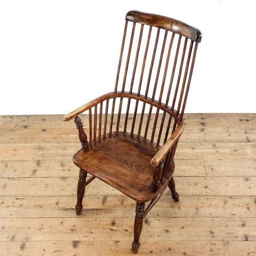 ANTIQUE PRIMITIVE ASH AND ELM WINDSOR COMB BACK ARMCHAIR - ADDITIONAL PHOTO 6