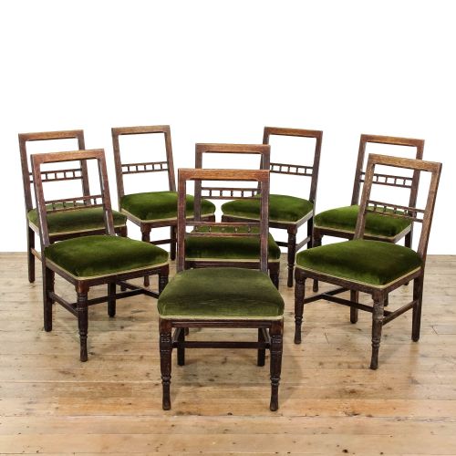 Set of Eight Antique Victorian Oak Dining Chairs
