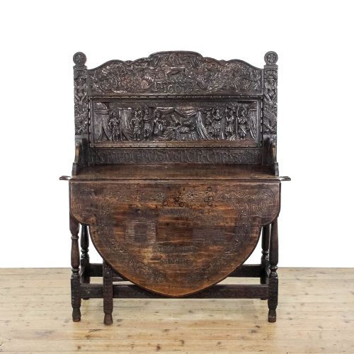 ANTIQUE CARVED OAK DROPLEAF SIDE TABLE - ADDITIONAL PHOTO 1