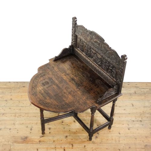 ANTIQUE CARVED OAK DROPLEAF SIDE TABLE - ADDITIONAL PHOTO 5