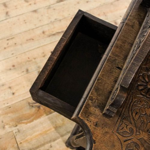 ANTIQUE CARVED OAK DROPLEAF SIDE TABLE - ADDITIONAL PHOTO 12