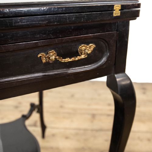 ANTIQUE EDWARDIAN EBONISED ENVELOPE CARD TABLE - ADDITIONAL PHOTO 5