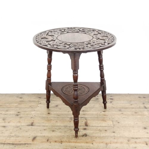 Antique Early 20th Century Carved Oak Cricket Table
