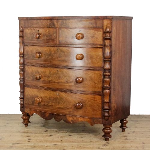 ANTIQUE VICTORIAN MAHOGANY BOW FRONT CHEST OF DRAWERS - ADDITIONAL PHOTO 1