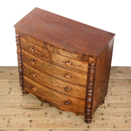 ANTIQUE VICTORIAN MAHOGANY BOW FRONT CHEST OF DRAWERS - ADDITIONAL PHOTO 2