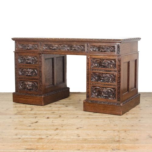 fig 3. Antique Carved Oak Green Man Writing Desk