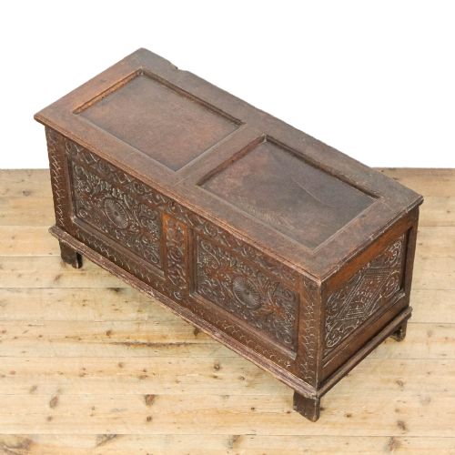 ANTIQUE 19TH CENTURY OAK CARVED COFFER - ADDITIONAL PHOTO 3