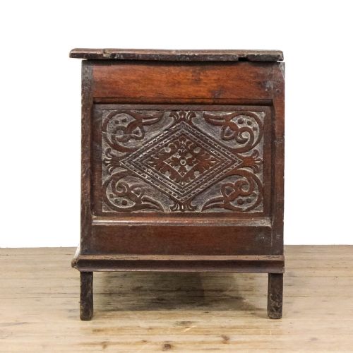ANTIQUE 19TH CENTURY OAK CARVED COFFER - ADDITIONAL PHOTO 4