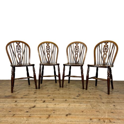 Antique Set of Four Wheelback Kitchen Chairs
