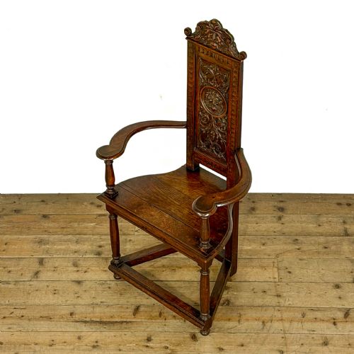 ANTIQUE CARVED OAK ELBOW CHAIR - ADDITIONAL PHOTO 4