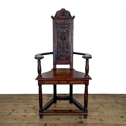 ANTIQUE CARVED OAK ELBOW CHAIR - ADDITIONAL PHOTO 7