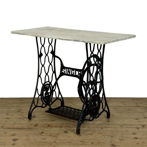 Antique Singer Sewing Machine Table with Marble Top
